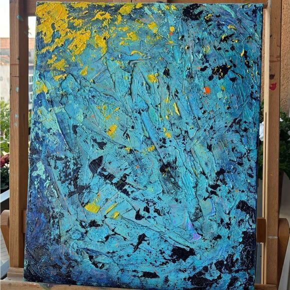 Abstract Art Acrylic Blue Yellow Painting 16*20 on canvas Wall Art - Picture 3 of 8